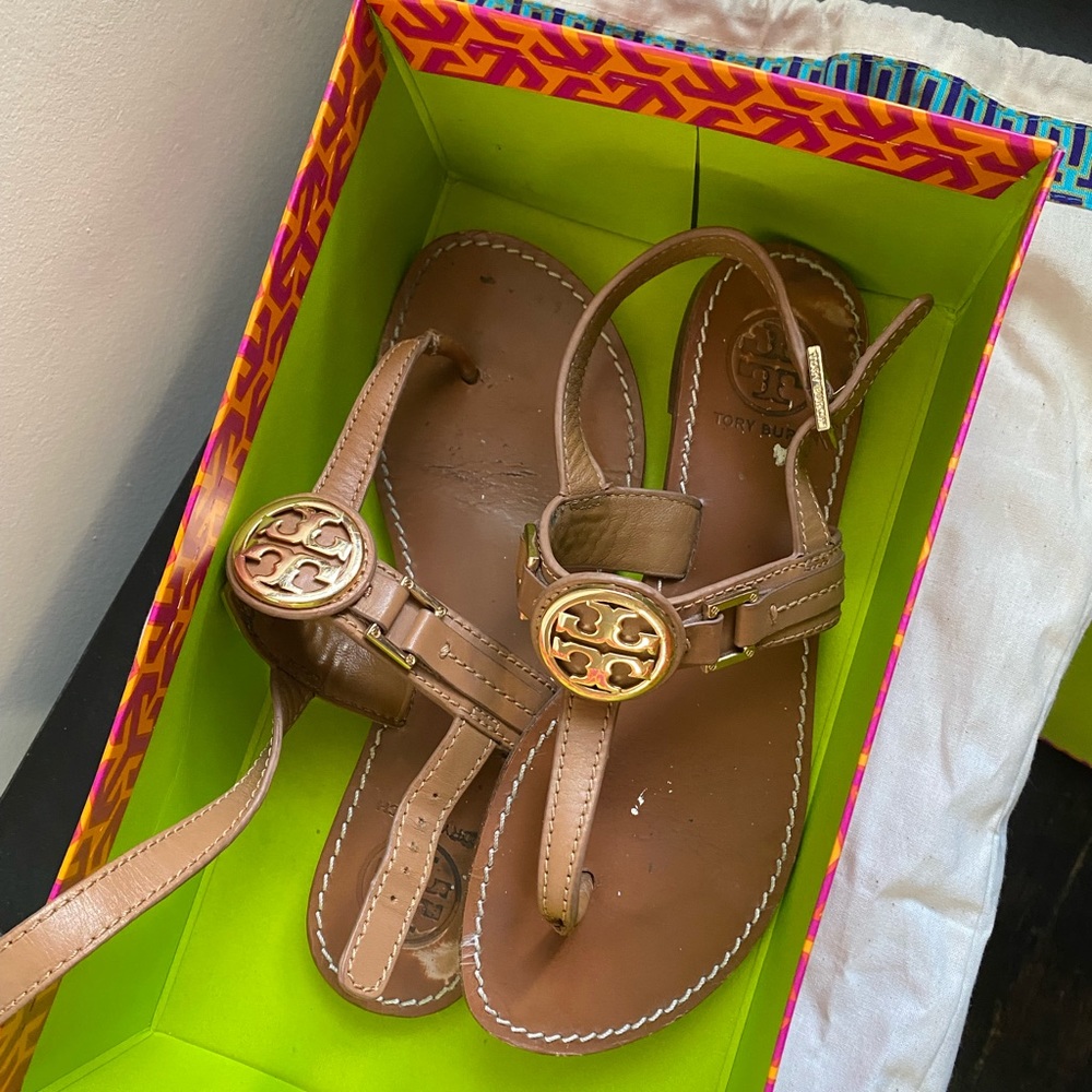 Tory Burch Claire Flat Thong Sandals with gold logo